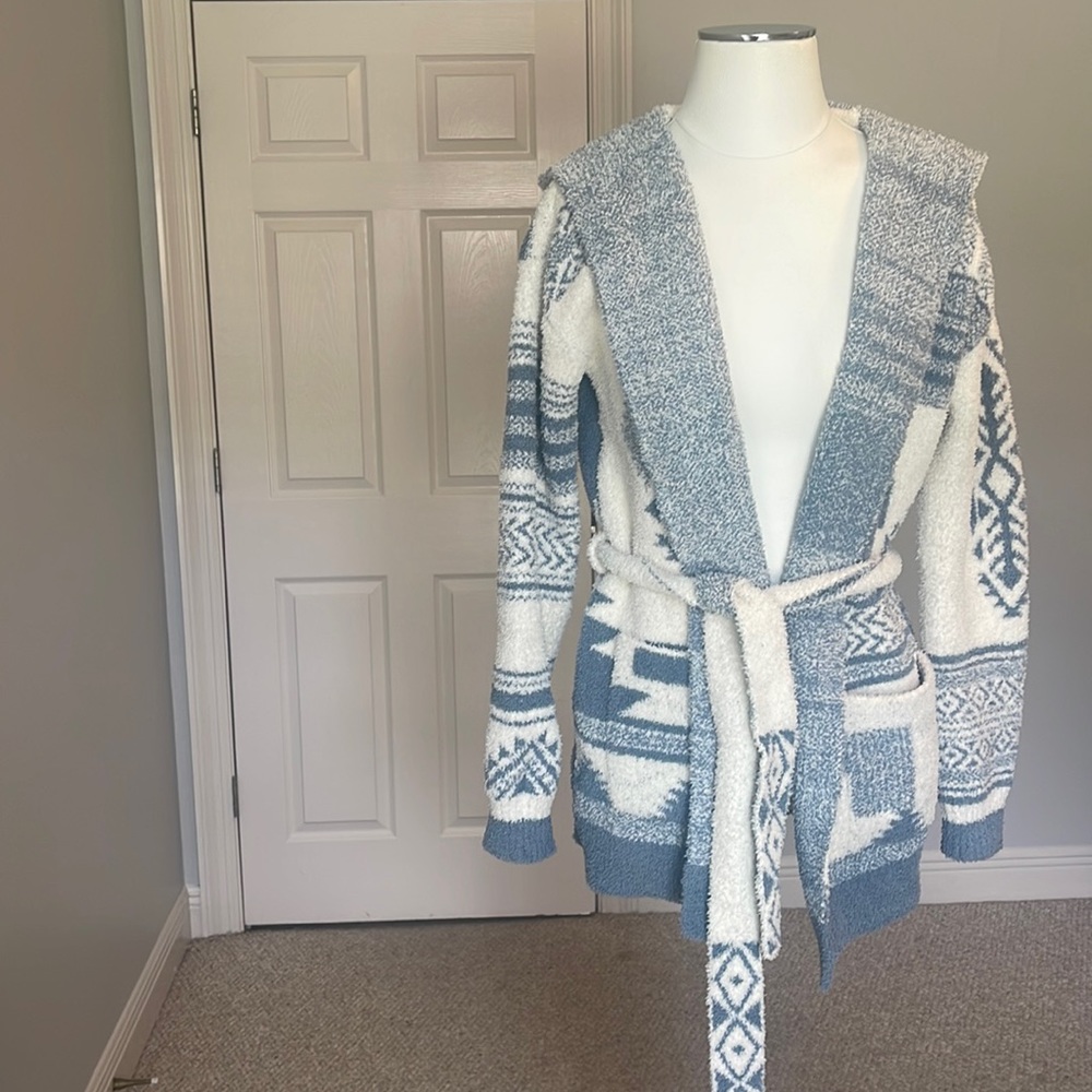 Barefoot Dreams CozyChic Patchwork Belted Cardigan Size Small